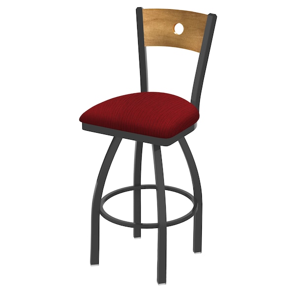 25" Swivel Counter Stool, Pewter Finish, Med Back, Graph Ruby Seat